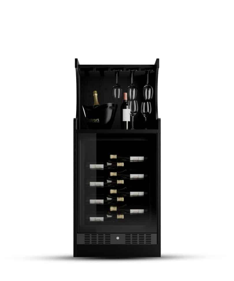 Wooden Wine Cooler 46-62 bottles, single zone, with storage racks for hanging wine glasses
