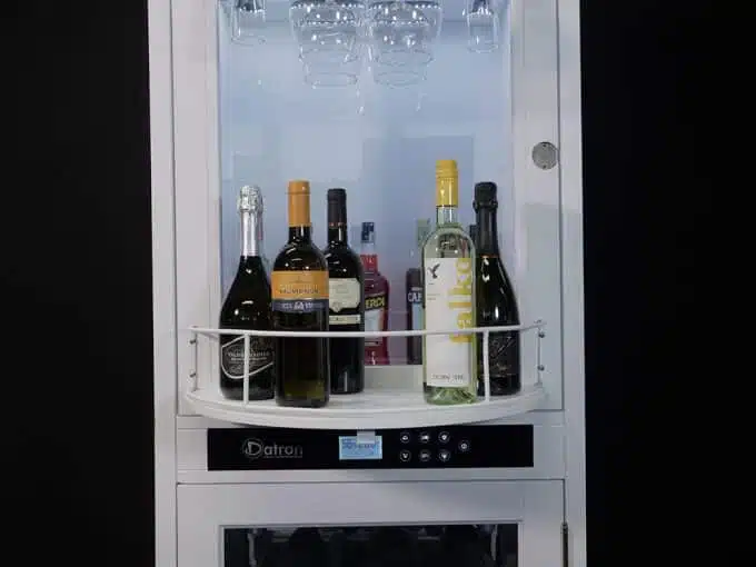 Wine Cooler 46-62 bottles, 1 zone, with storage racks for hanging glasses and bottle holder