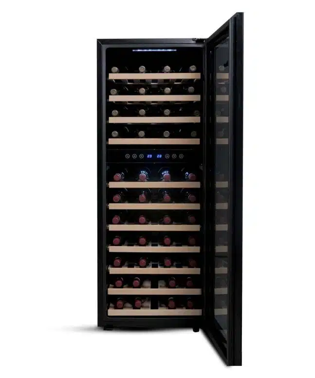 datron_club_cantinetta_frigo_vino_73_bottiglie_design_doppia_temperatura_libera_installazione_wncjc200bfg-aperta